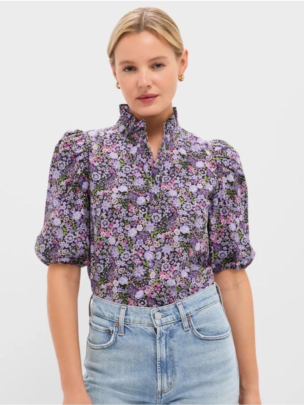 Tuckernuck Hyacith house Shades of Purple Floral Florence Blouse women’s sizeXXL